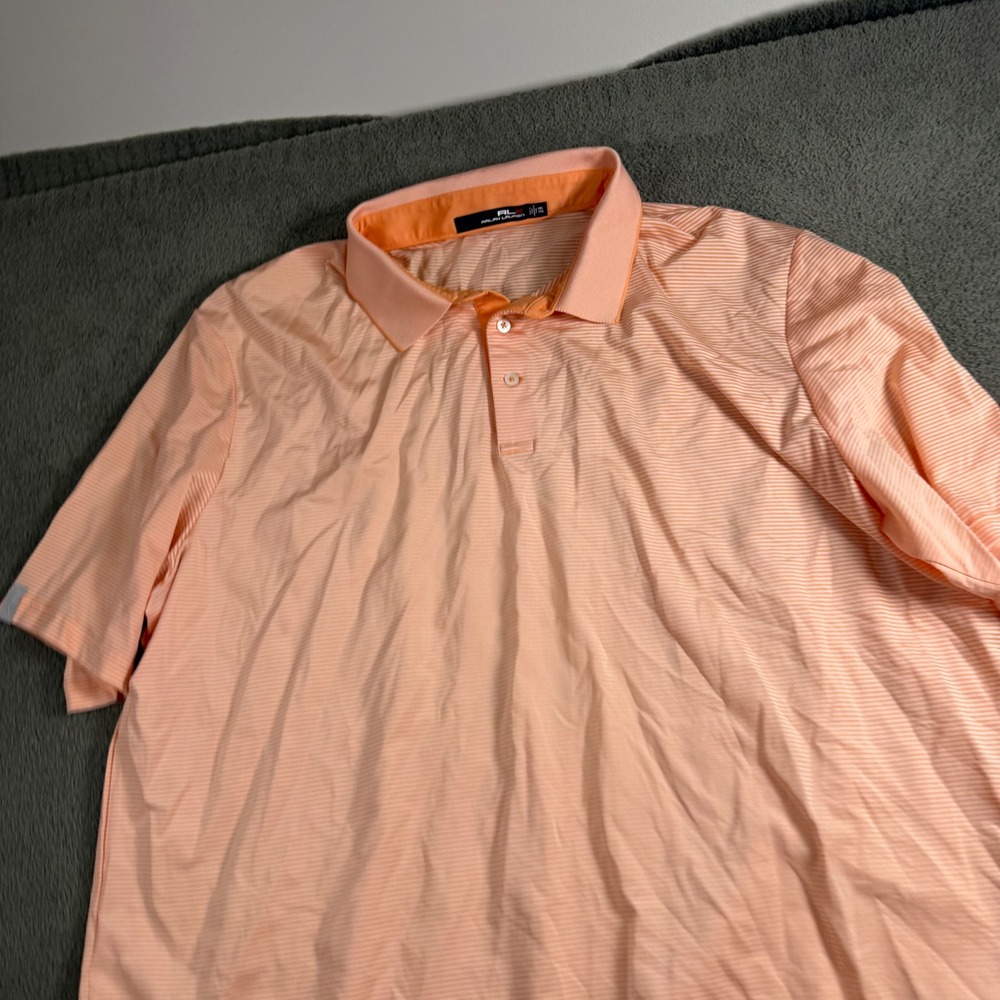 RLX Ralph Lauren Mens XXL Orange White Striped Performance Golf Polo Shirt